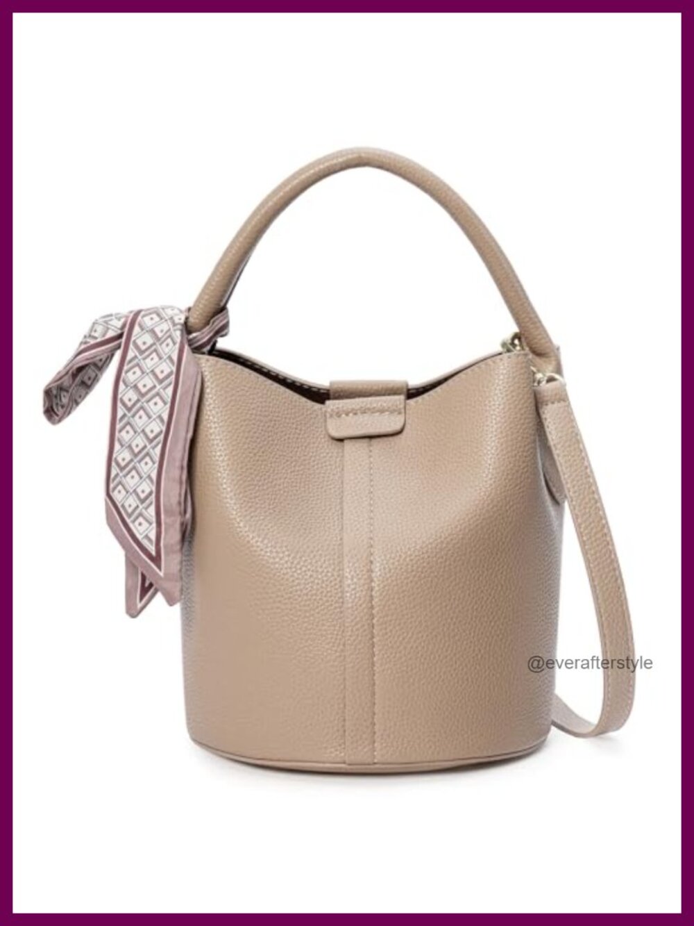 Vegan Leather Mini Bucket Crossbody Bag with Scarf and Wallet